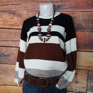 Vintage Knitted Crew Neck Striped Sweater Made in Canada Size M/L